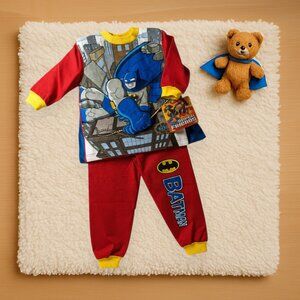 Batman Pajama Set Boys 2T Red Cotton Long Sleeve 3-Piece with Cape NWT